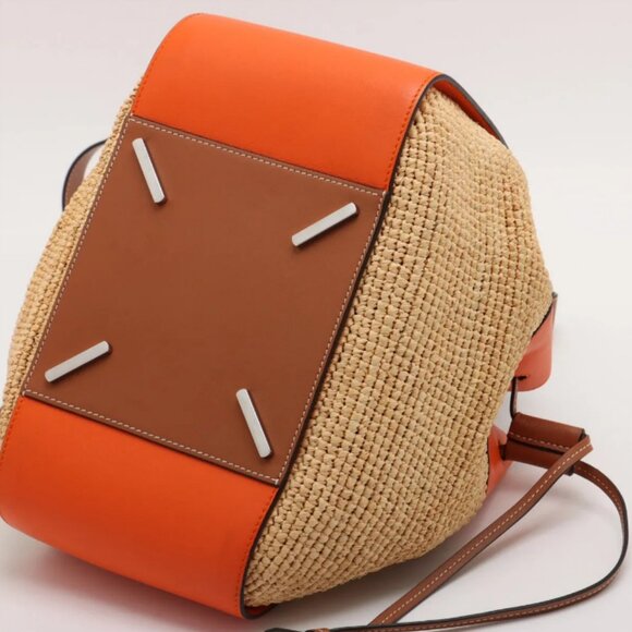 Loewe Hammock Drawstring Medium Straw Leather Shoulder Bag Brown x Orange - Picture 3 of 15